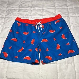 Blue Watermelon Print Swim Shorts with Pockets size L